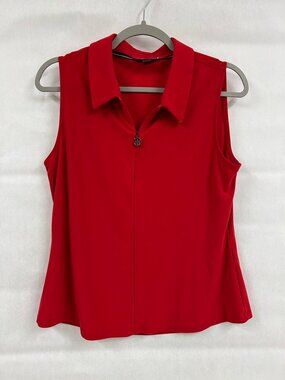 Tommy Hilfiger Red Zip Front Blouse Medium Preppy Golf Capsule Minimalist Sporty